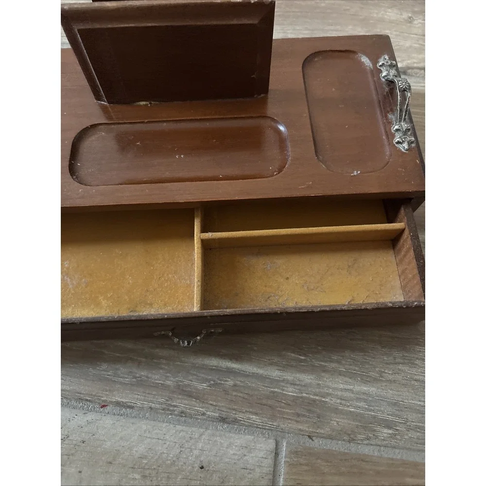 Vintage London Leather Wooden organizer Wallet Keys Jewelry Drawer Men's Dresser